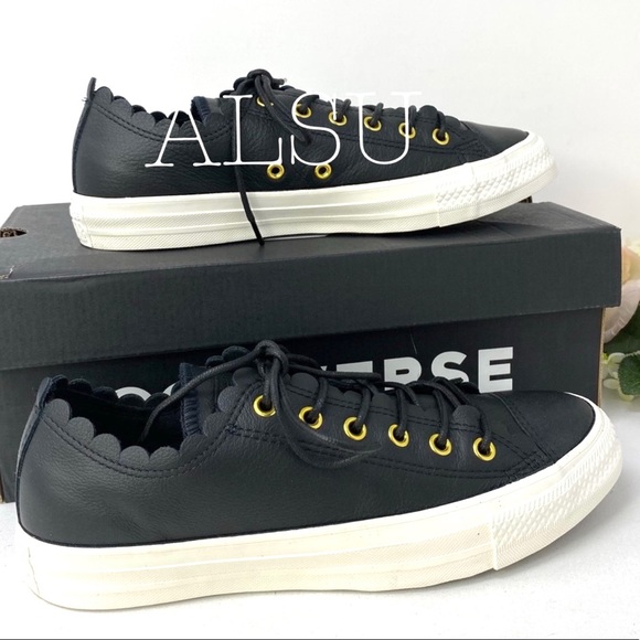 Converse Chuck Taylor Leather Low Top Black GoldW - Picture 2 of 8